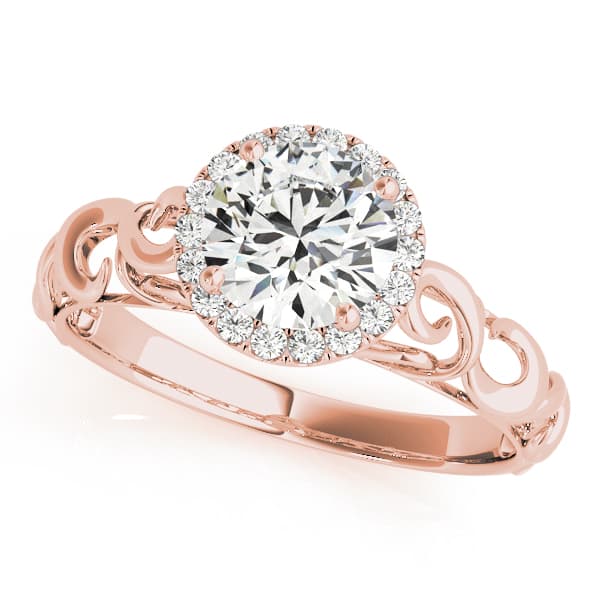 Solitaire Filigree Halo Engagement Ring, style 84737, Front view in rose gold