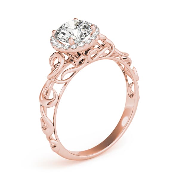 Solitaire Filigree Halo Engagement Ring, style 84737, Angle view in rose gold
