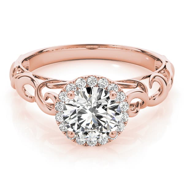 Solitaire Filigree Halo Engagement Ring, style 84737, On hand view in rose gold