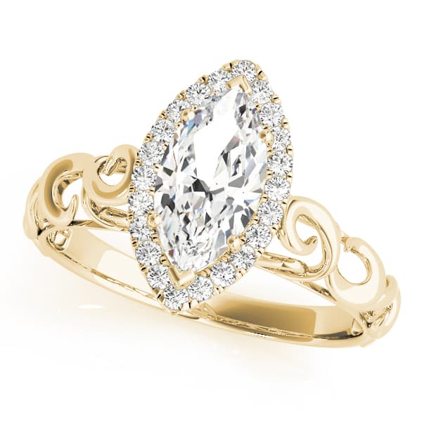 Solitaire Filigree Pear Shaped Engagement Ring, style 84744, Front view in yellow gold