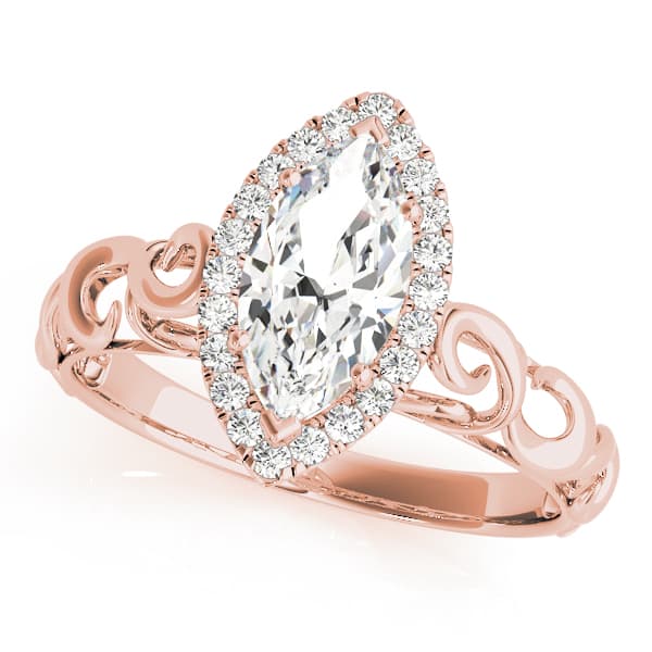 Solitaire Filigree Pear Shaped Engagement Ring, style 84744, Front view in rose gold