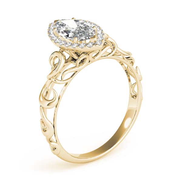 Solitaire Filigree Pear Shaped Engagement Ring, style 84744, Angle view in yellow gold