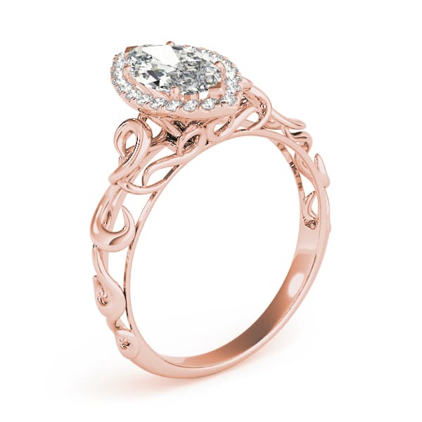 Solitaire Filigree Pear Shaped Engagement Ring, style 84744, Angle view in rose gold