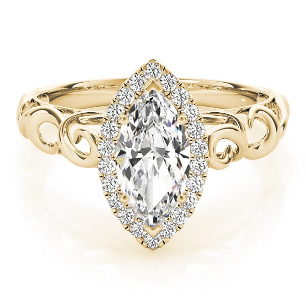 Solitaire Filigree Pear Shaped Engagement Ring, style 84744, On hand view in yellow gold