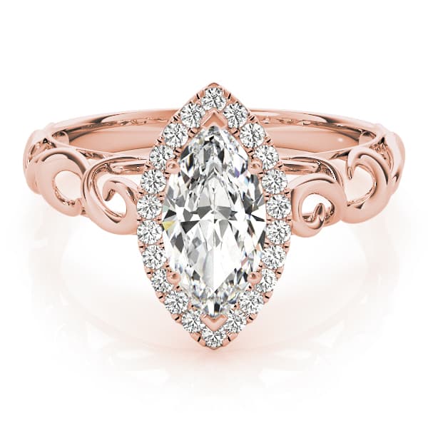 Solitaire Filigree Pear Shaped Engagement Ring, style 84744, On hand view in rose gold