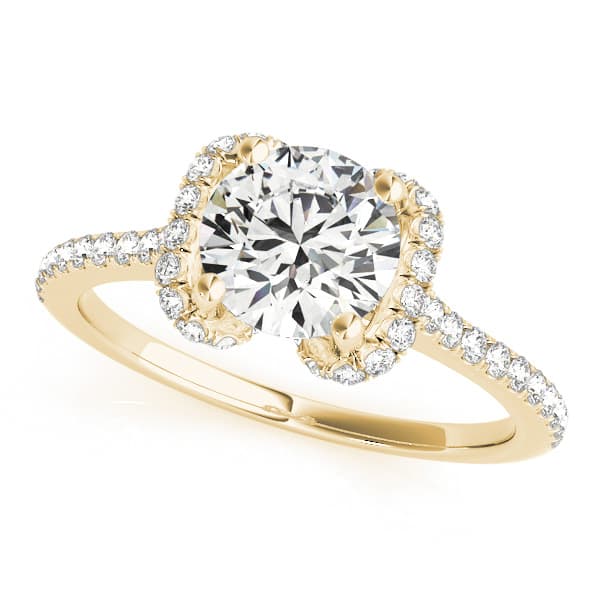 Single Row Halo Round Engagement Ring, style 84746, Front view in yellow gold