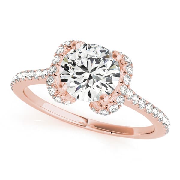Single Row Halo Round Engagement Ring, style 84746, Front view in rose gold
