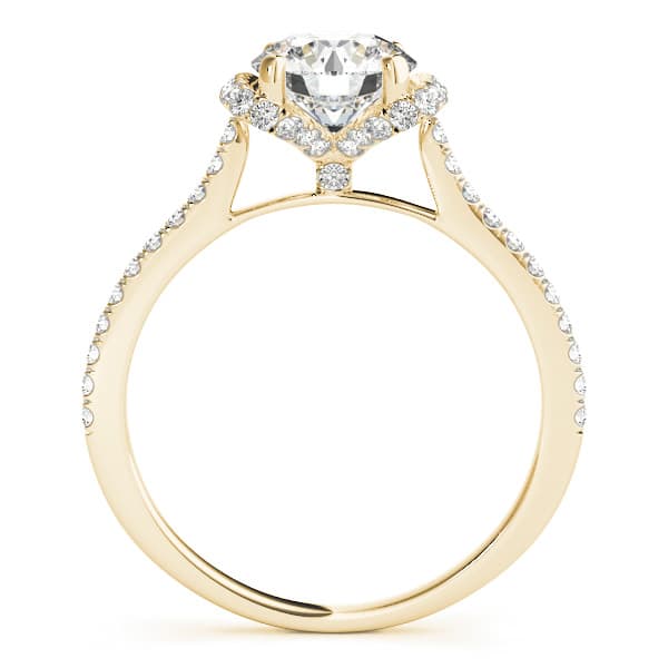 Single Row Halo Round Engagement Ring, style 84746, Side view in yellow gold