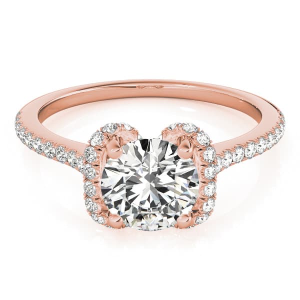 Single Row Halo Round Engagement Ring, style 84746, Top view in rose gold