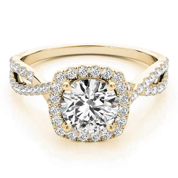 Halo Engagement Ring, style 84747, On hand view in yellow gold