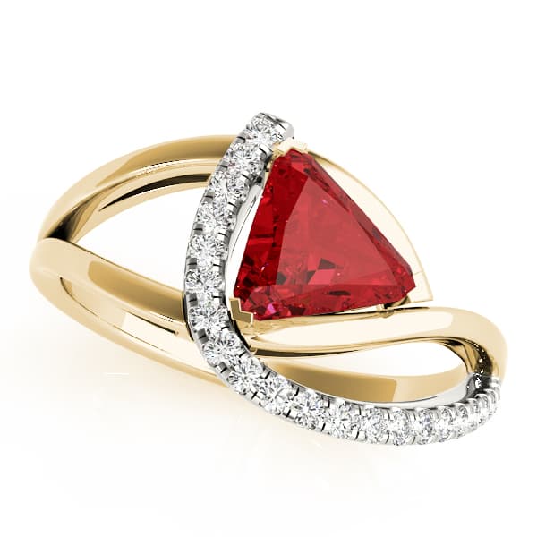 Single Row Twisted Trillion Cut Engagement Ring, style 84753, Front view in yellow gold