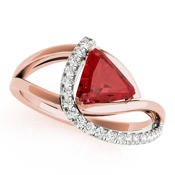 Single Row Twisted Trillion Cut Engagement Ring, style 84753, Front view in rose gold