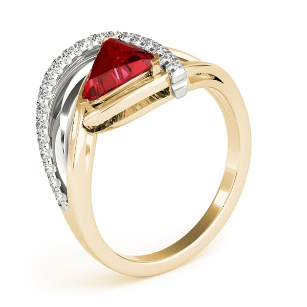 Single Row Twisted Trillion Cut Engagement Ring, style 84753, Angle view in yellow gold
