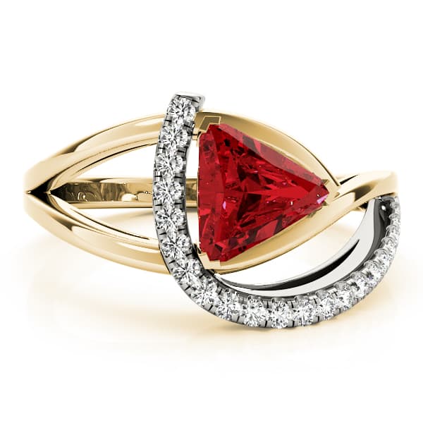 Single Row Twisted Trillion Cut Engagement Ring, style 84753, On hand view in yellow gold