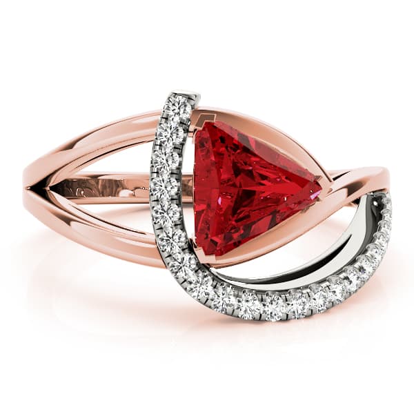 Single Row Twisted Trillion Cut Engagement Ring, style 84753, On hand view in rose gold