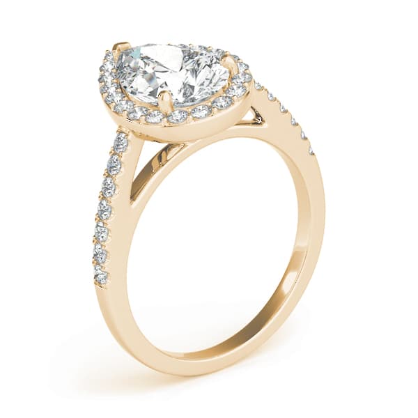 Pear Halo Engagement Ring, style 84755, Angle view in yellow gold