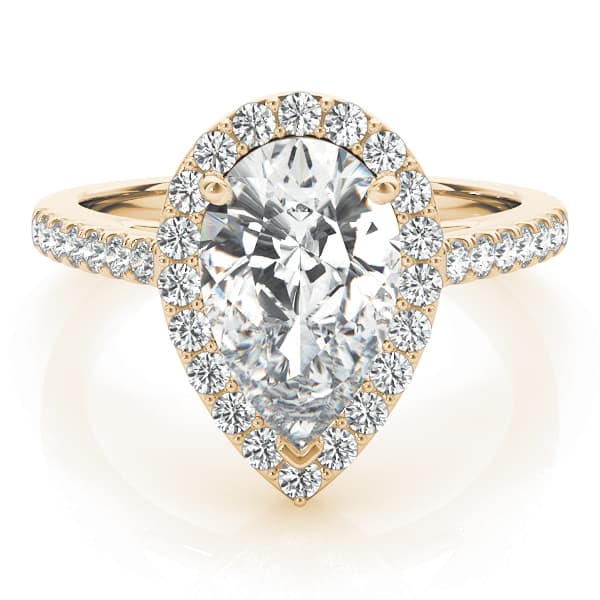 Pear Halo Engagement Ring, style 84755, On hand view in yellow gold