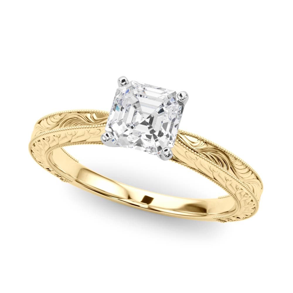 Vintage-inspired Milgrain Engagement Ring, style 84757, Front view in yellow gold