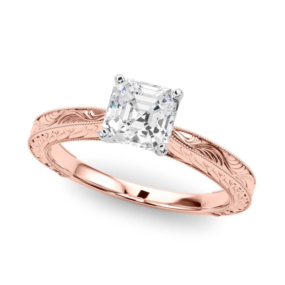 Vintage-inspired Milgrain Engagement Ring, style 84757, Front view in rose gold