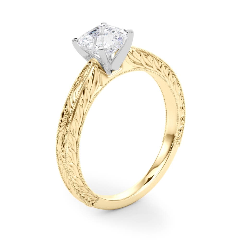 Vintage-inspired Milgrain Engagement Ring, style 84757, Angle view in yellow gold