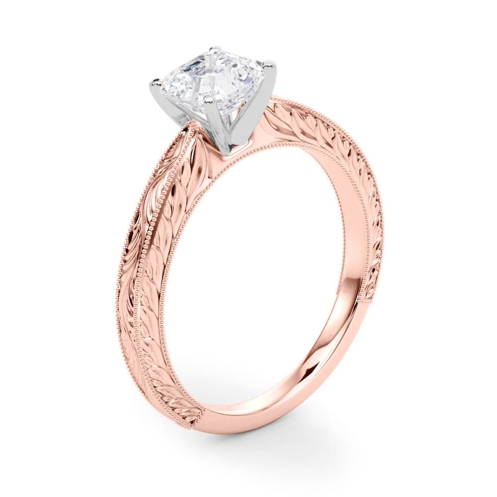 Vintage-inspired Milgrain Engagement Ring, style 84757, Angle view in rose gold
