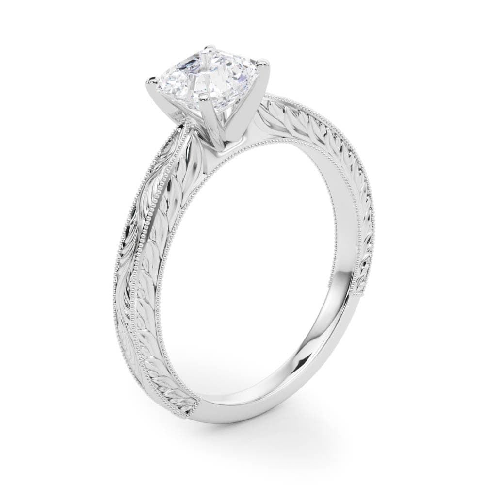 Vintage-inspired Milgrain Engagement Ring, style 84757, Angle view in white gold or platinum
