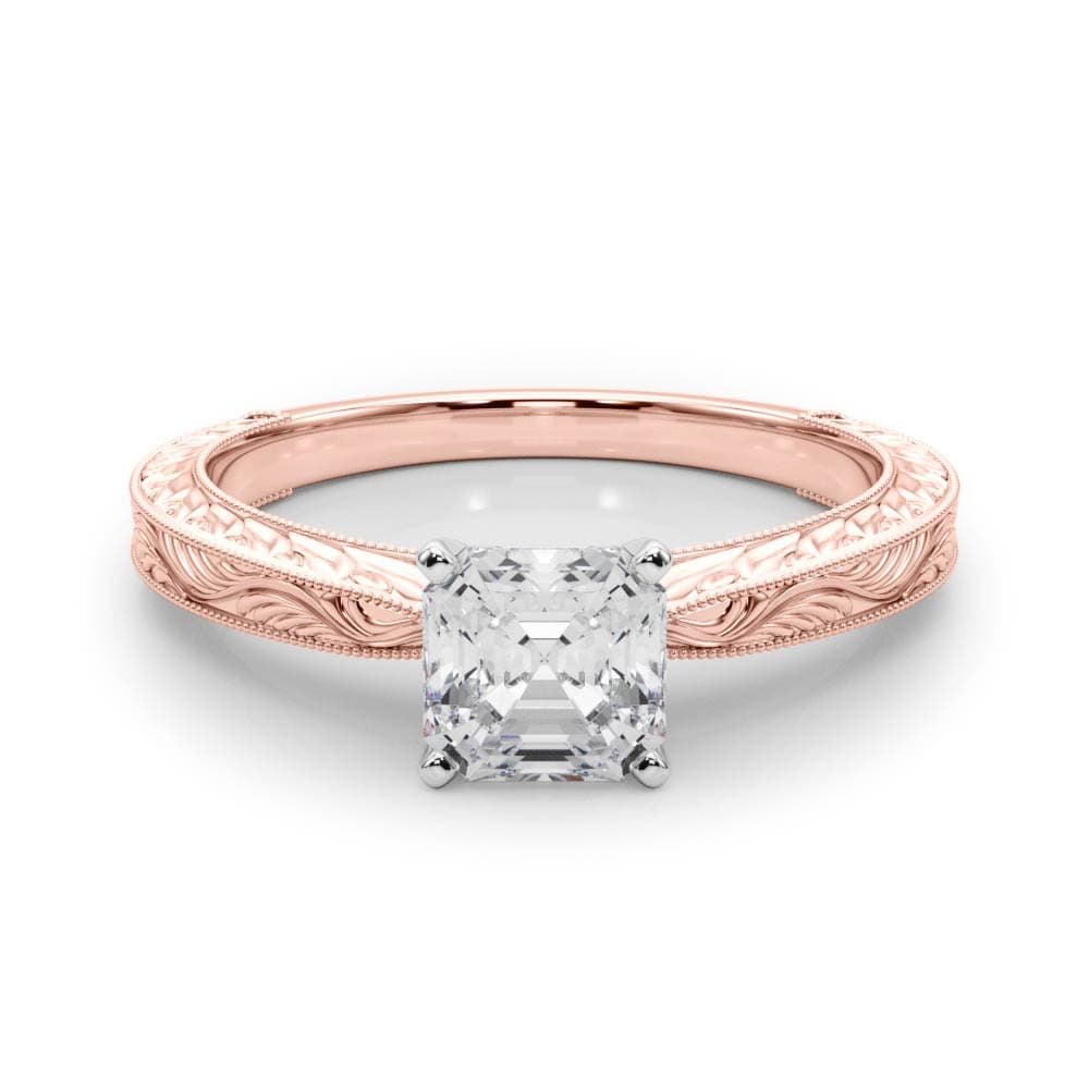 Vintage-inspired Milgrain Engagement Ring, style 84757, On hand view in rose gold