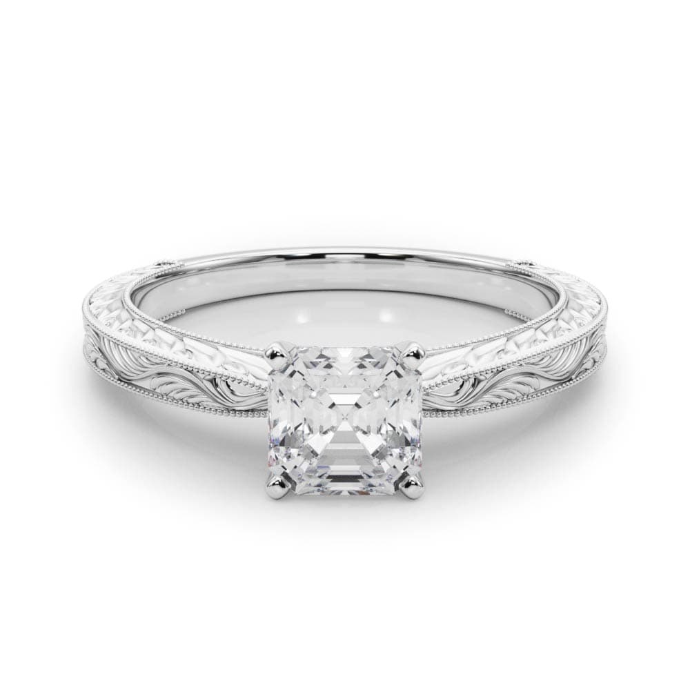 Vintage-inspired Milgrain Engagement Ring, style 84757, On hand view in white gold or platinum