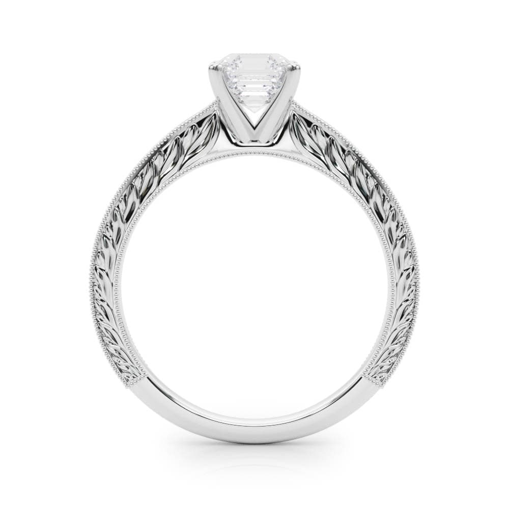 Vintage-inspired Milgrain Engagement Ring, style 84757, Side view in white gold or platinum