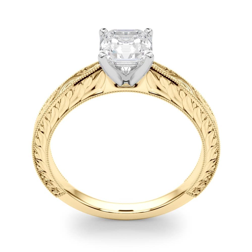 Vintage-inspired Milgrain Engagement Ring, style 84757, Top view in yellow gold