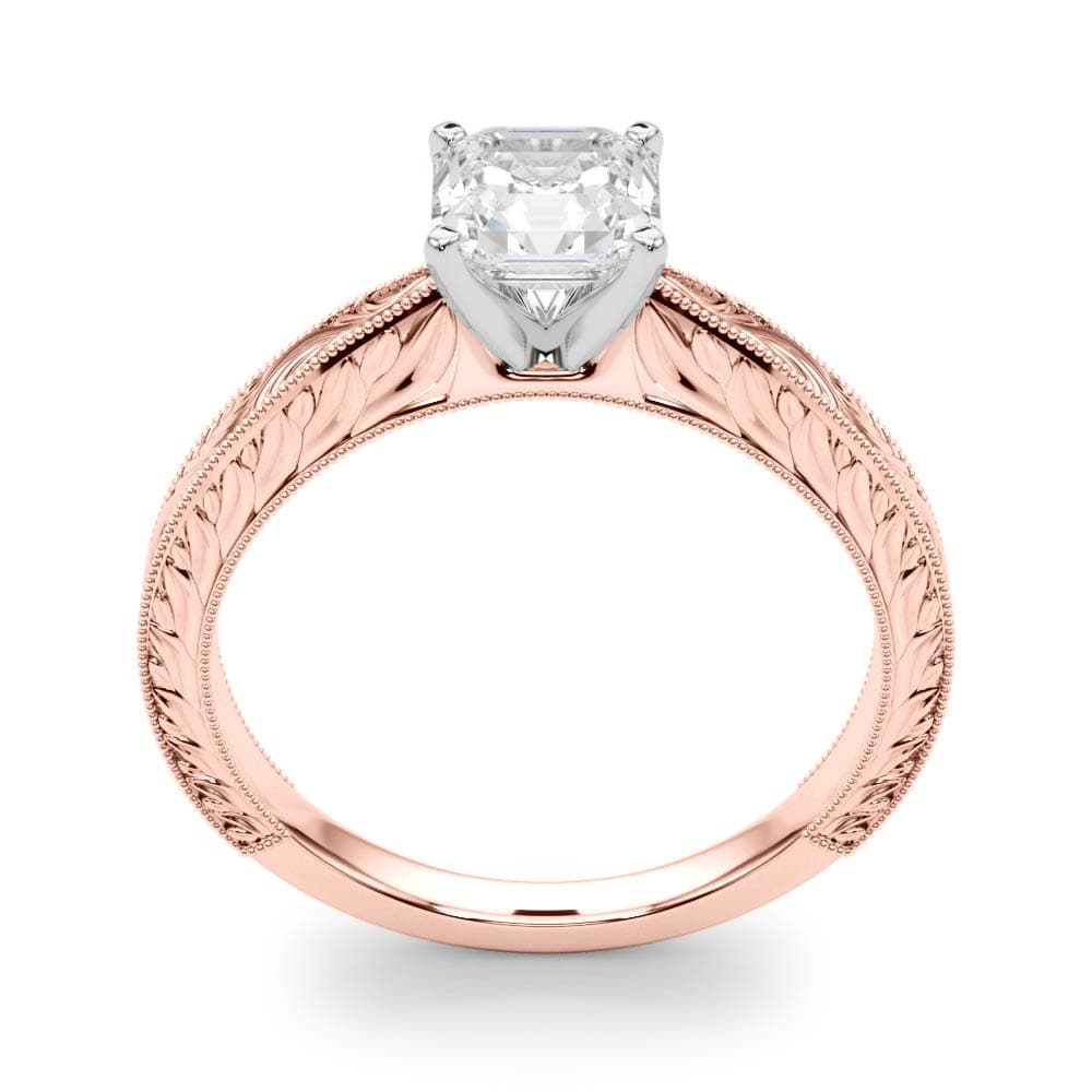 Vintage-inspired Milgrain Engagement Ring, style 84757, Top view in rose gold