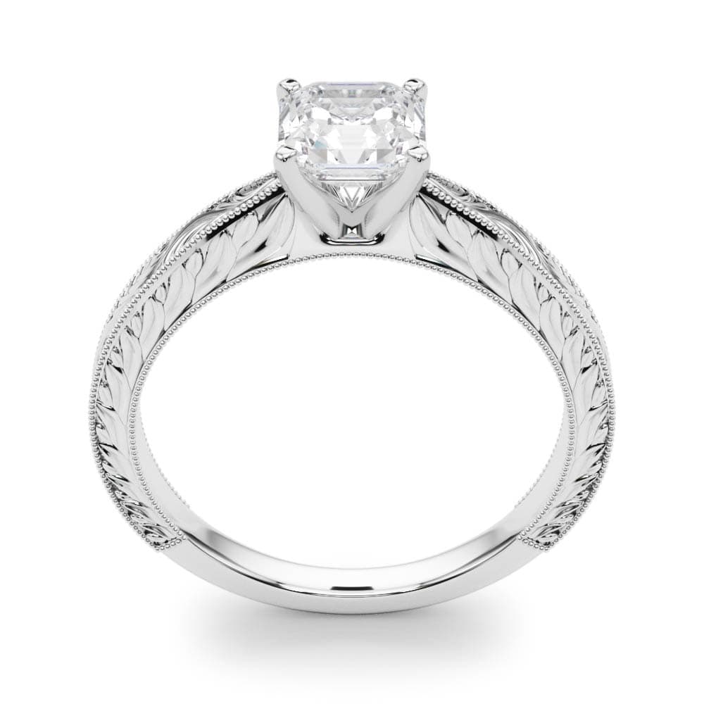Vintage-inspired Milgrain Engagement Ring, style 84757, Top view in white gold or platinum