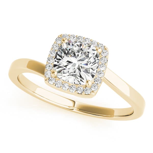 Bypass Halo Cushion Engagement Ring, style 84764, Front view in yellow gold