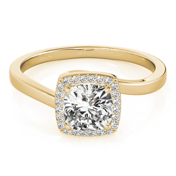 Bypass Halo Cushion Engagement Ring, style 84764, On hand view in yellow gold
