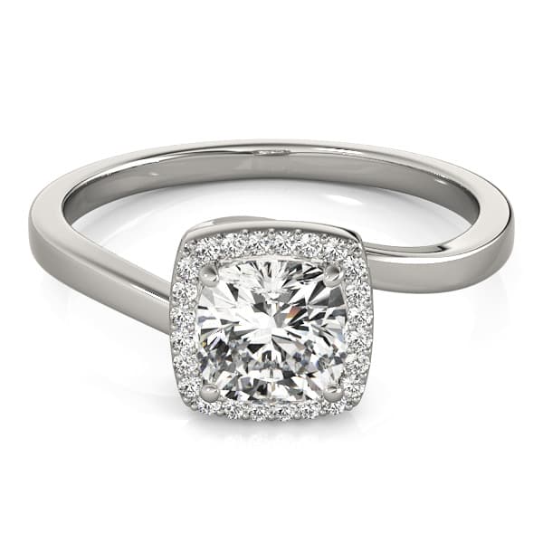 Bypass Halo Cushion Engagement Ring, style 84764, Top view in white gold or platinum
