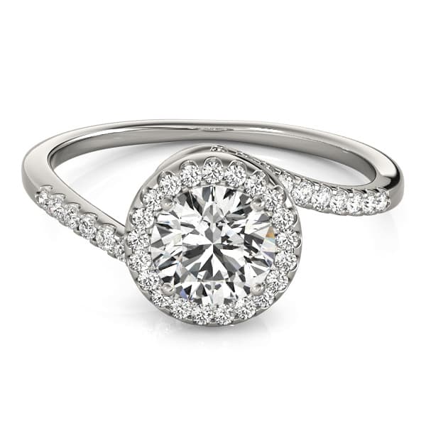 Bypass Halo Engagement Ring, style 84766, Top view in white gold or platinum