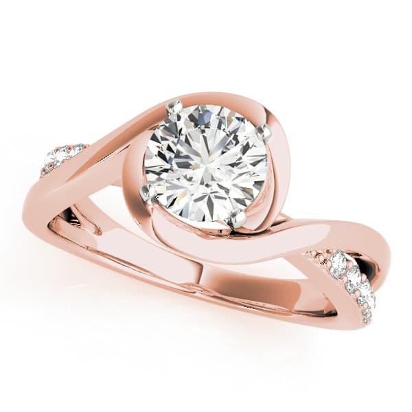 Solitaire Bypass Engagement Ring, style 84771, Front view in rose gold