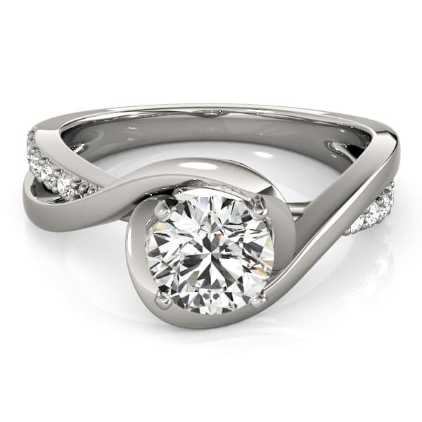 Solitaire Bypass Engagement Ring, style 84771, Top view in white gold or platinum