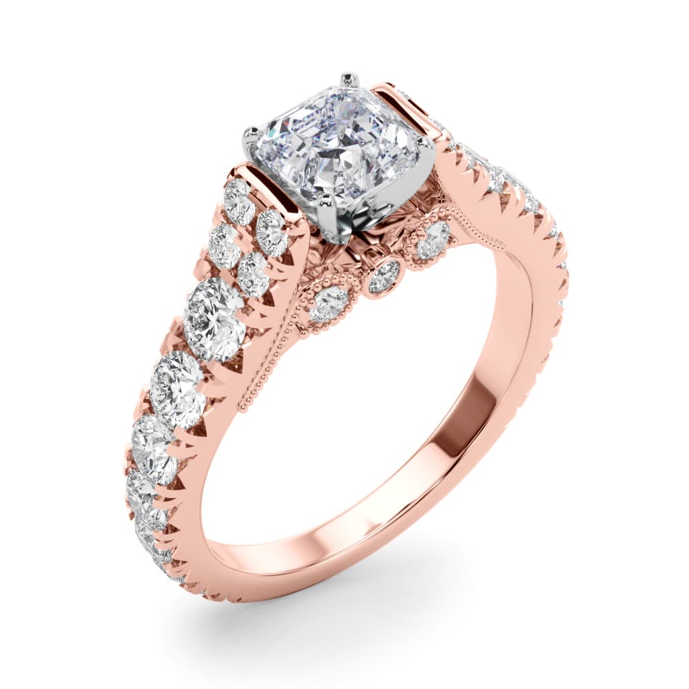 Graduating Engagement Ring, style 84773, Angle view in rose gold