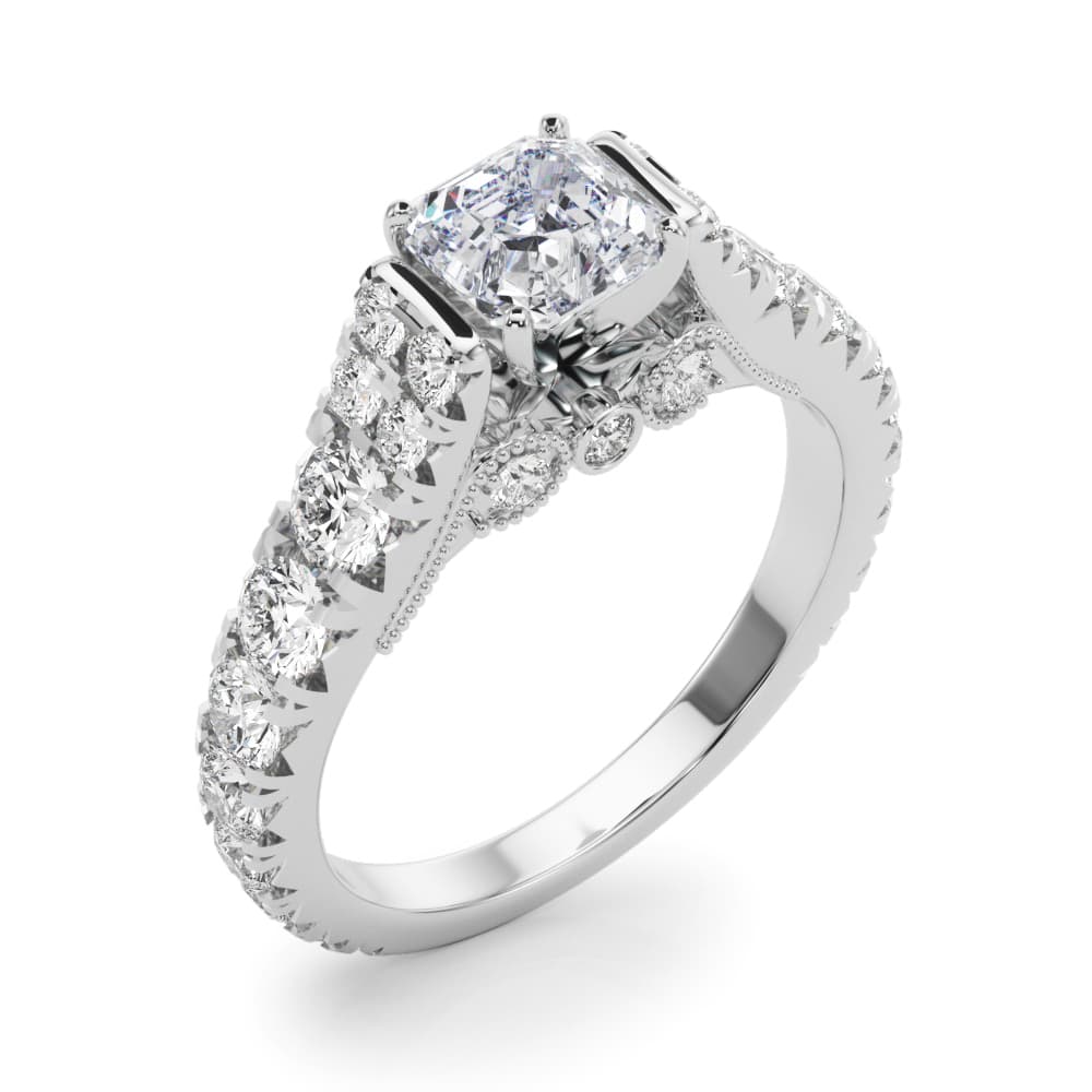 Graduating Engagement Ring, style 84773, Angle view in white gold or platinum