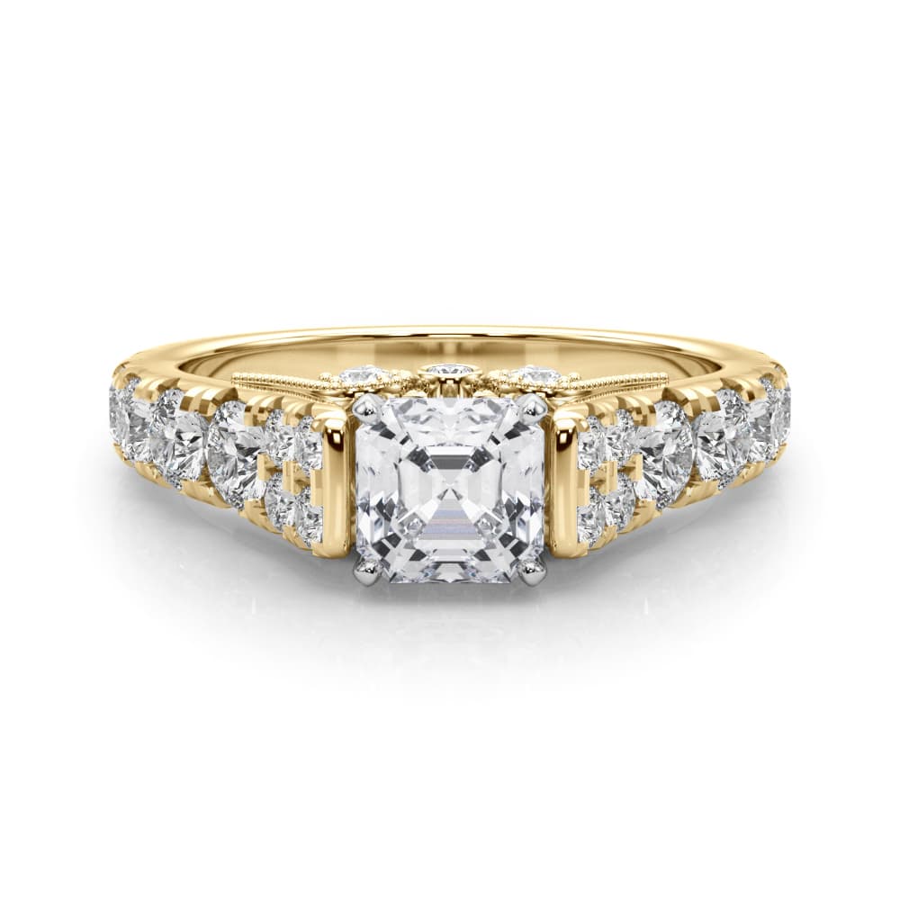 Graduating Engagement Ring, style 84773, On hand view in yellow gold