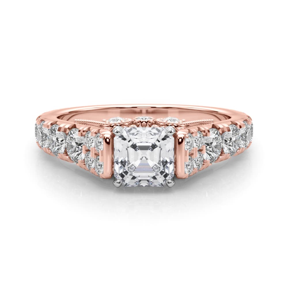 Graduating Engagement Ring, style 84773, On hand view in rose gold