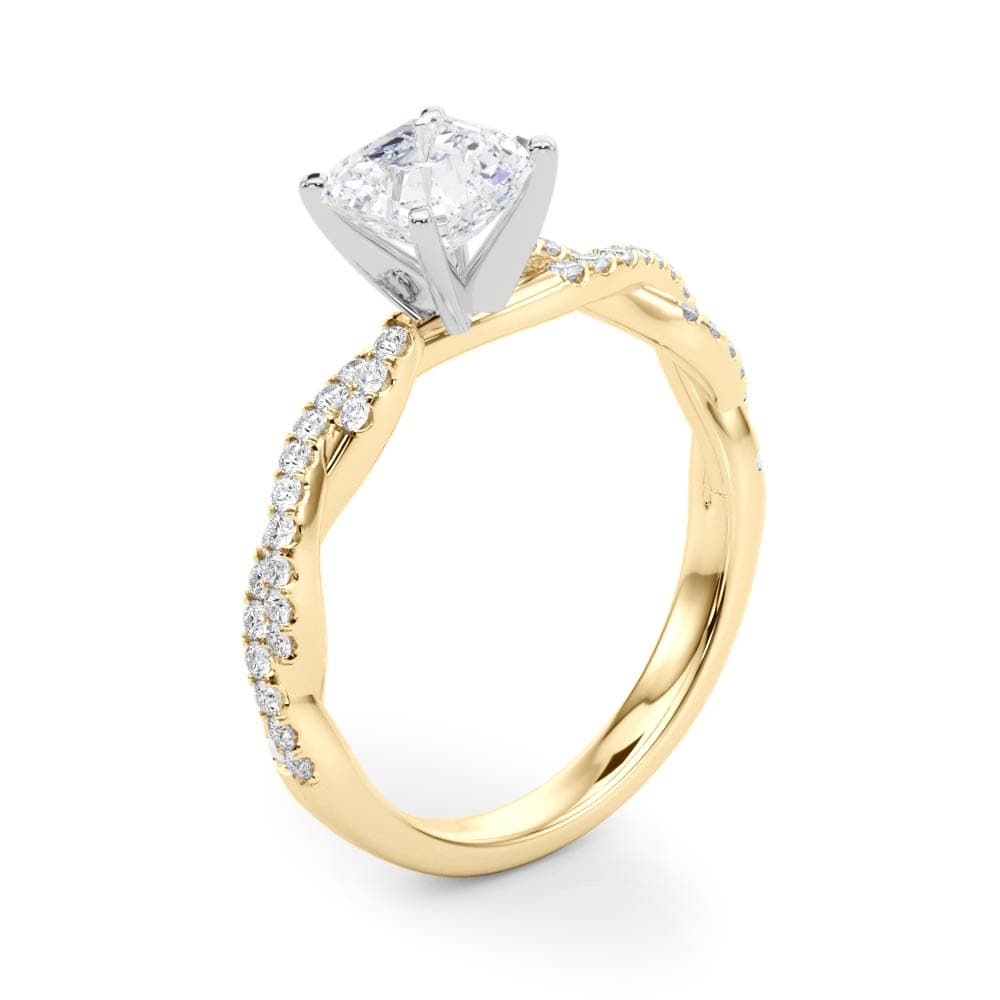 Twisting Diamond Adorned Engagement Ring, style 84774, Angle view in yellow gold