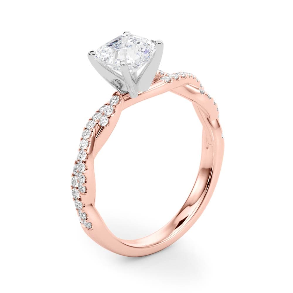 Twisting Diamond Adorned Engagement Ring, style 84774, Angle view in rose gold