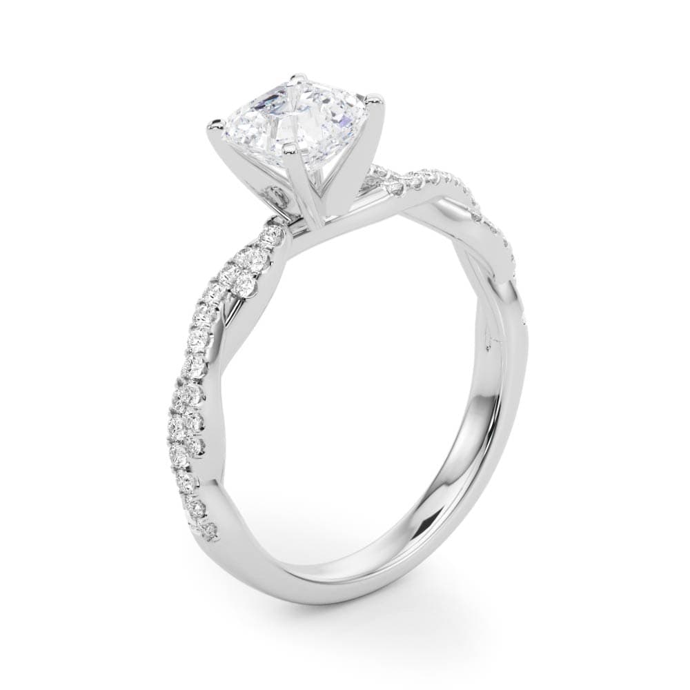 Twisting Diamond Adorned Engagement Ring, style 84774, Angle view in white gold or platinum