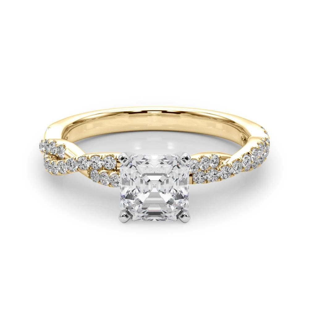 Twisting Diamond Adorned Engagement Ring, style 84774, On hand view in yellow gold