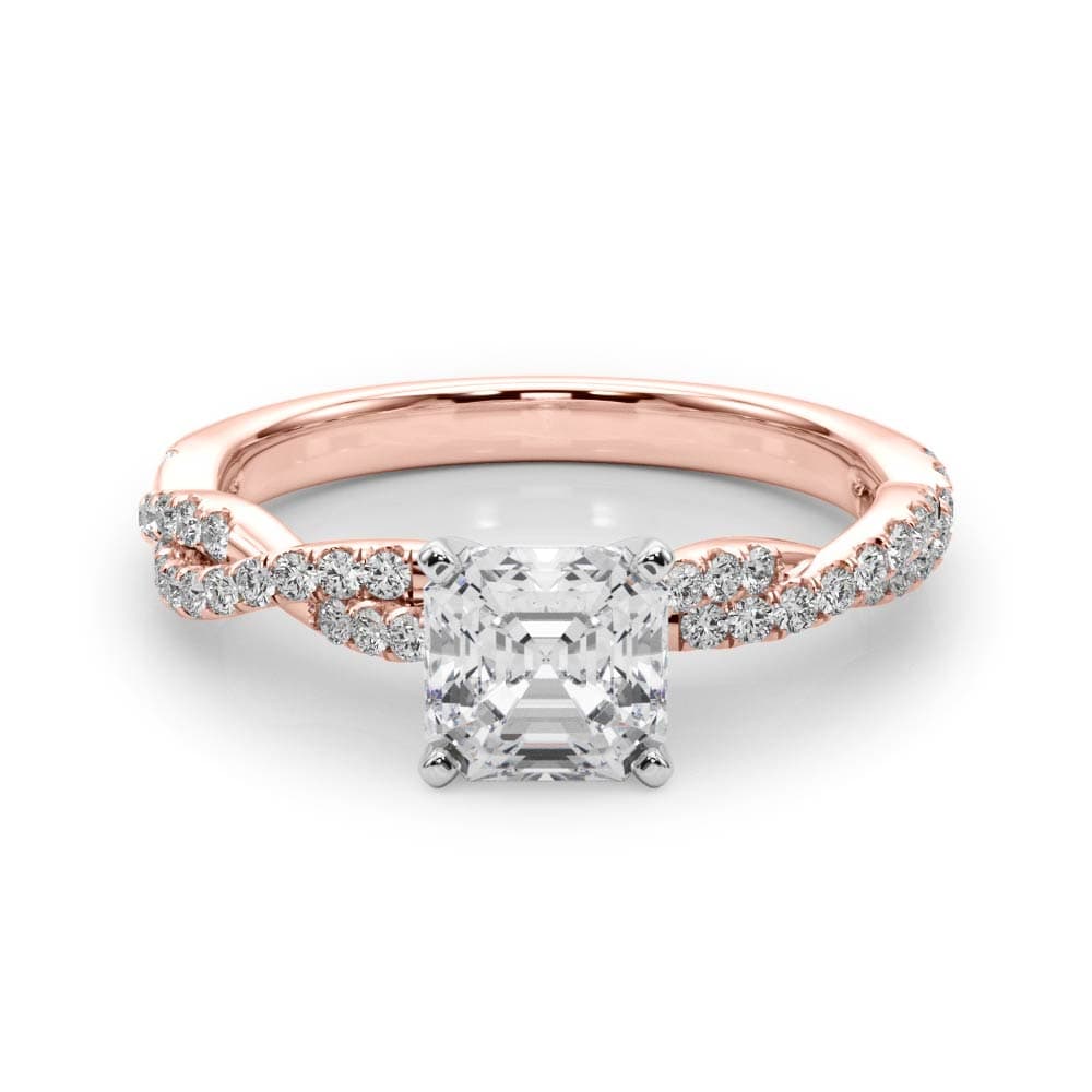 Twisting Diamond Adorned Engagement Ring, style 84774, On hand view in rose gold