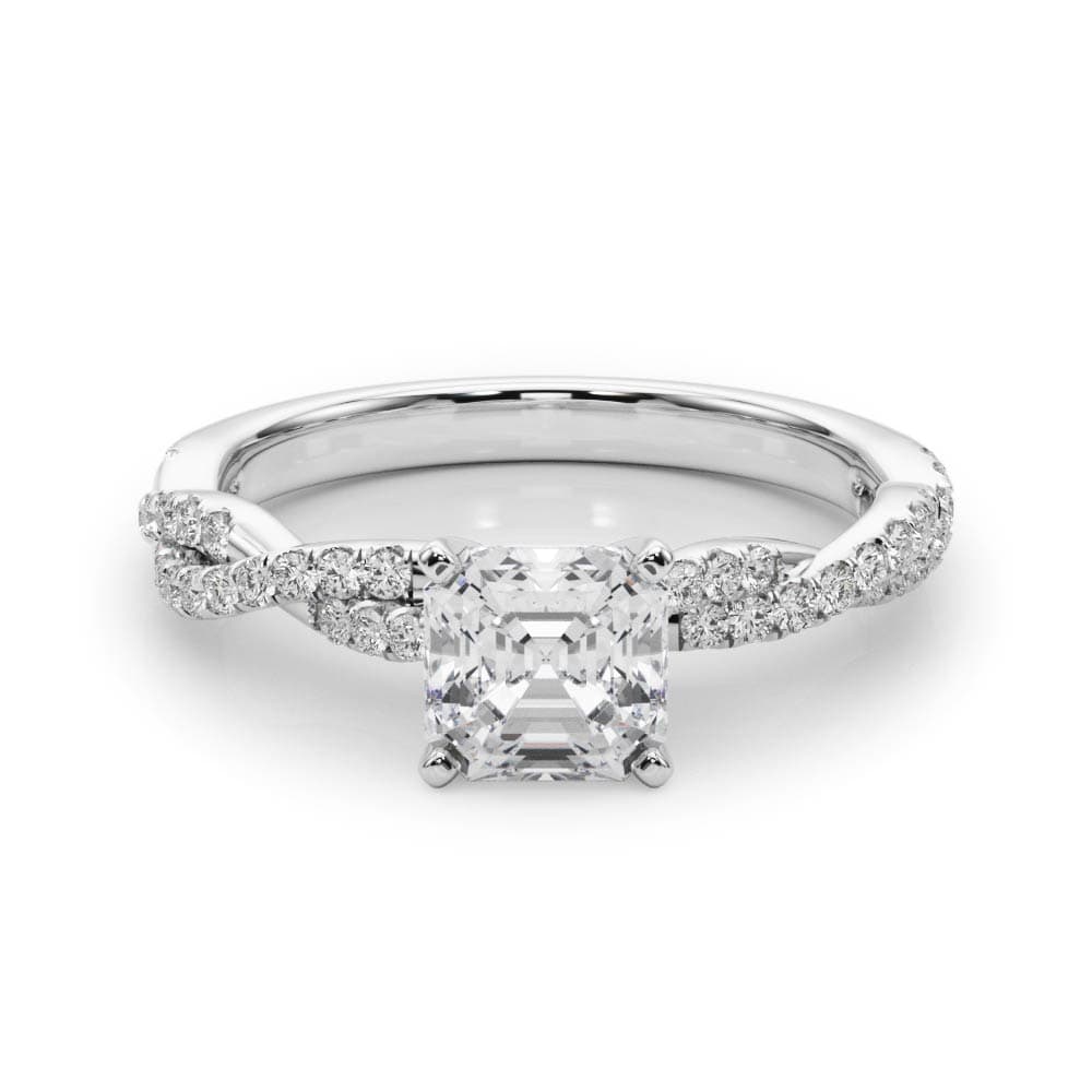 Twisting Diamond Adorned Engagement Ring, style 84774, On hand view in white gold or platinum