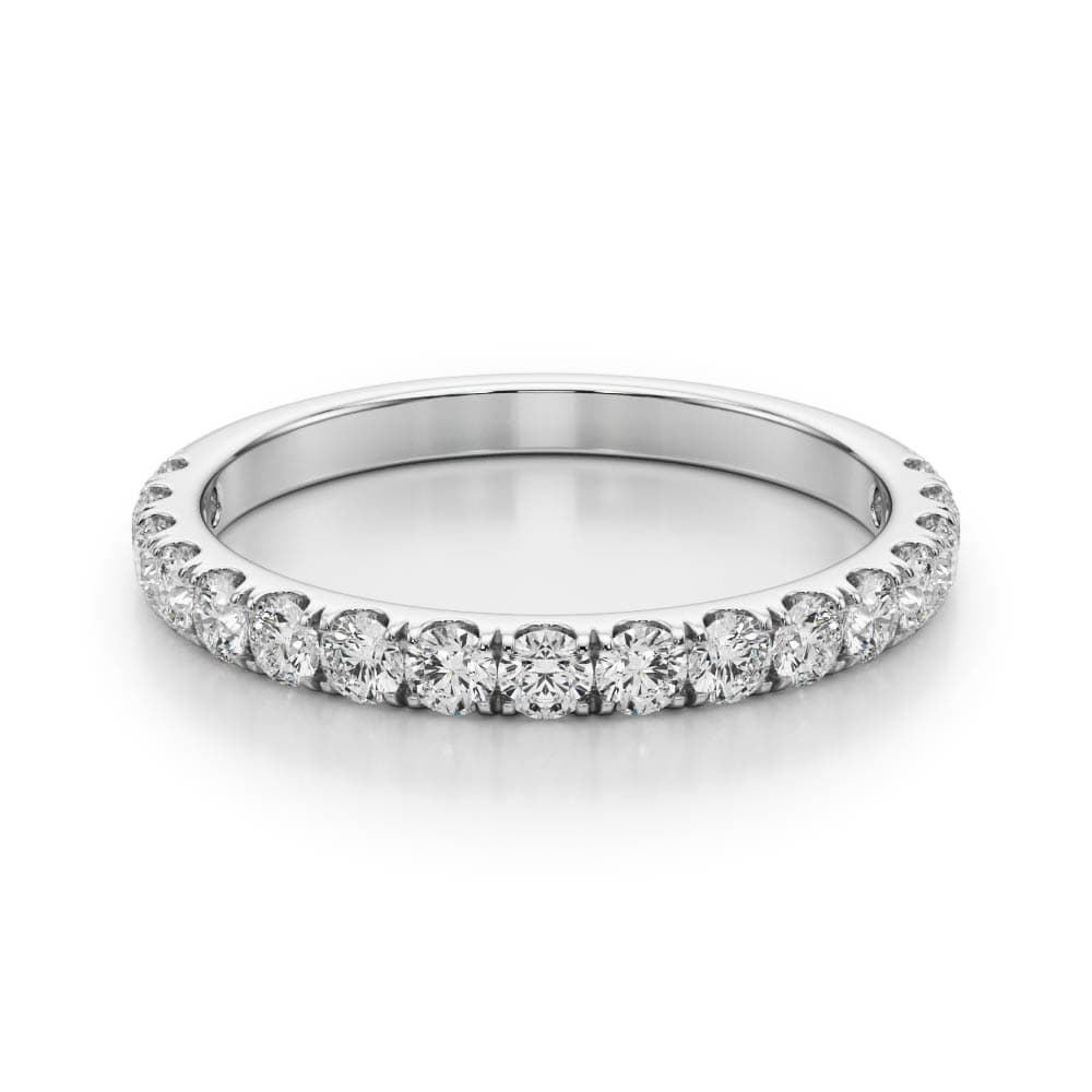 Straight Split Prong Wedding Band (0.98 ct. tw.), On hand view in white gold or platinum