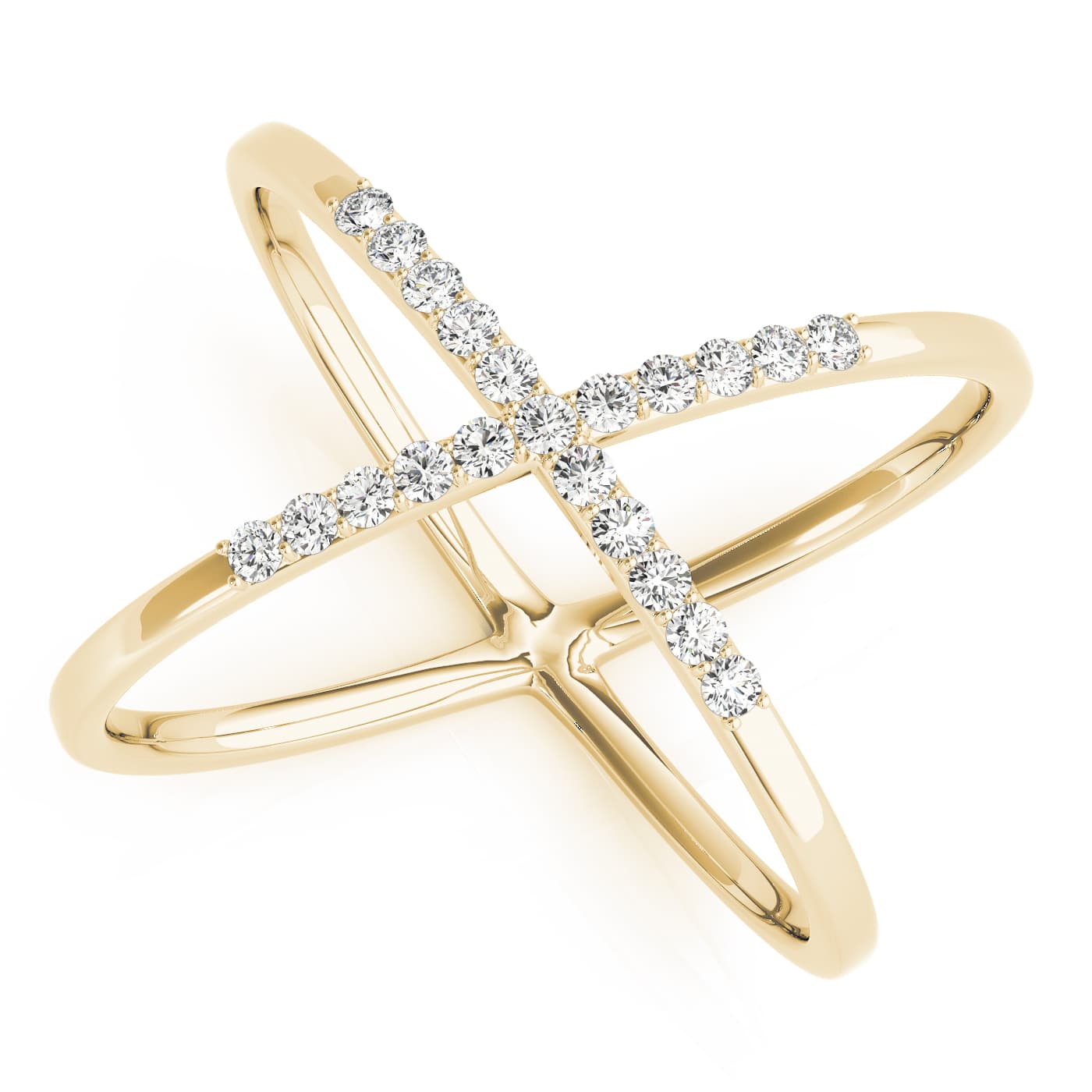X-Shaped Shared Prong Fashion Rings (0.21 ct. tw.), Front view in yellow gold